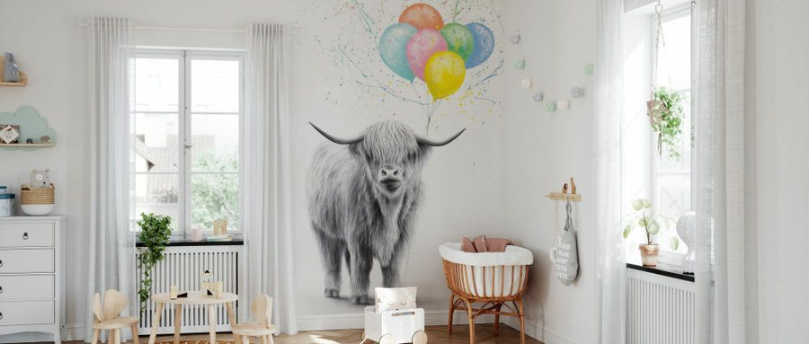 PHOTOWALL / Highland Cow and the Balloons (e83958)