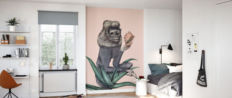 PHOTOWALL / Monkey Queen with Precious Shell - Plain Pink (e84093)