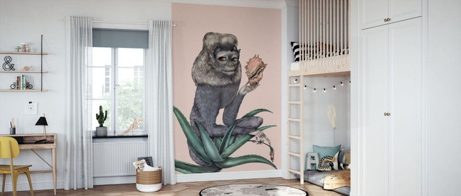 PHOTOWALL / Monkey Queen with Precious Shell - Plain Pink (e84093)