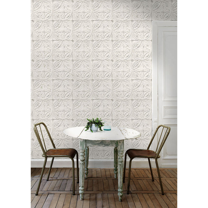 【切売m単位】KOZIEL / PLAQUES VICTORIENNES MEDAILLONS BLANCS (ティンタイル) 8888-T121