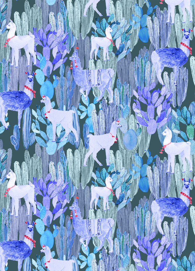 KARIOKAS / ALTIPLANO Blue Lamas on Dark Blue WallP-ALTI-BLDB-01