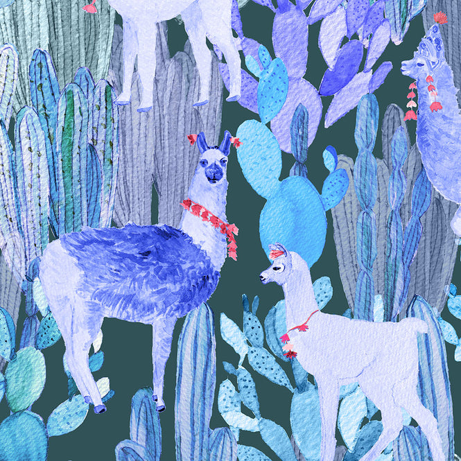 KARIOKAS / ALTIPLANO Blue Lamas on Dark Blue WallP-ALTI-BLDB-01