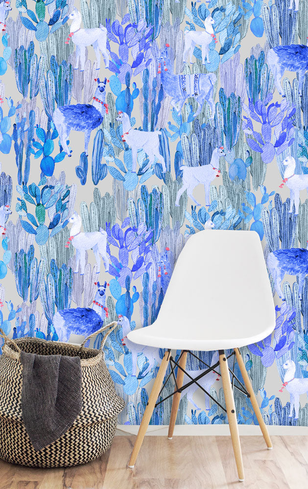 KARIOKAS / ALTIPLANO Blue Lamas on Light Beige WallP-ALTI-BLLB-02