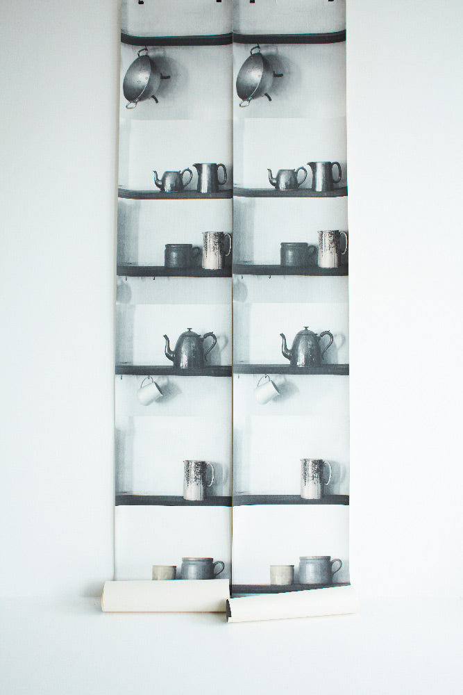 Deborah Bowness / The Standard Collection / Bric-a-Brac Shelf Wallpaper / white