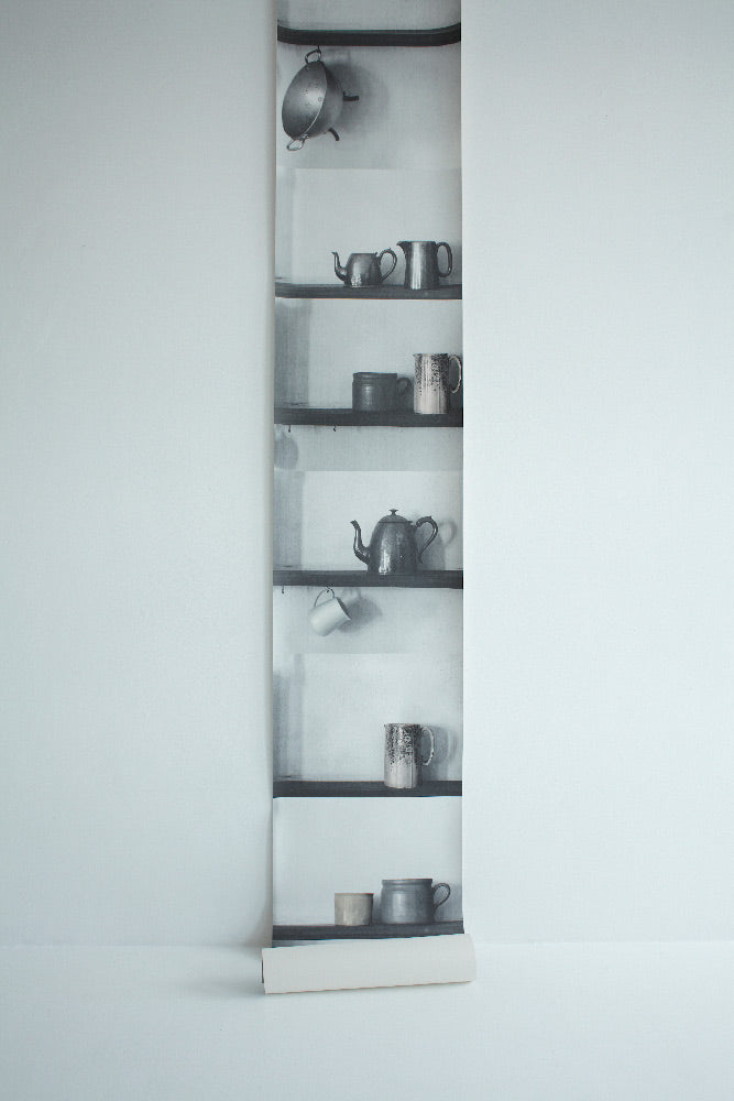 Deborah Bowness / The Standard Collection / Bric-a-Brac Shelf Wallpaper / white