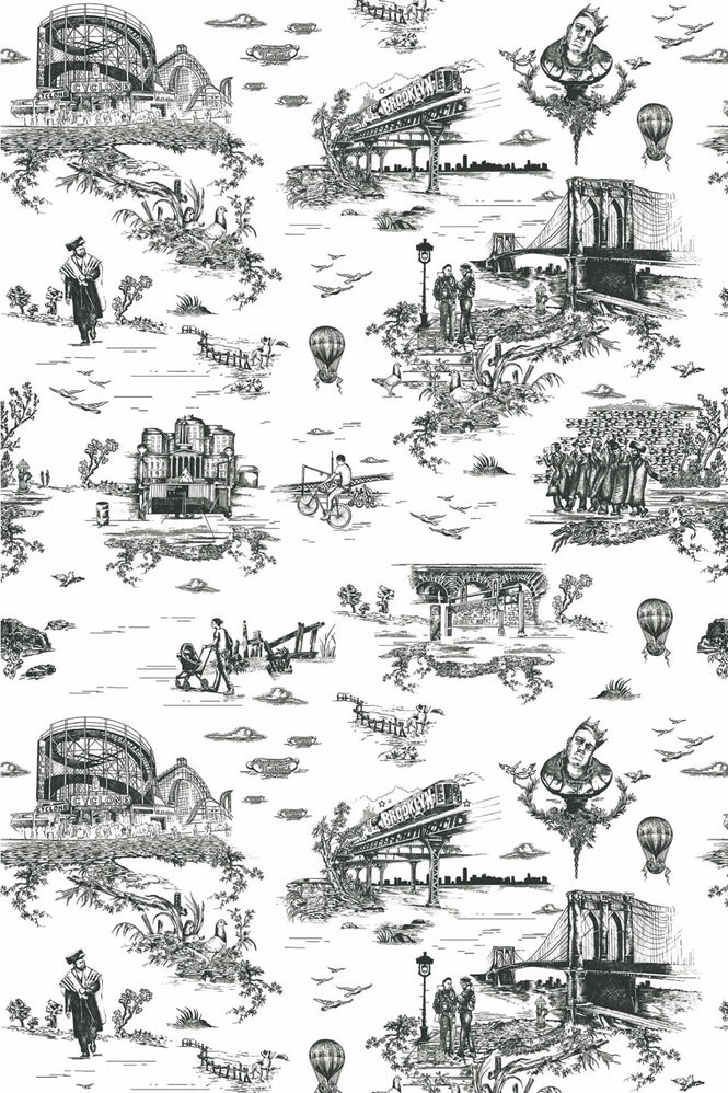 Flavor Paper / BROOKLYN TOILE / Black & White on Pre-Pasted Paper (triple roll)