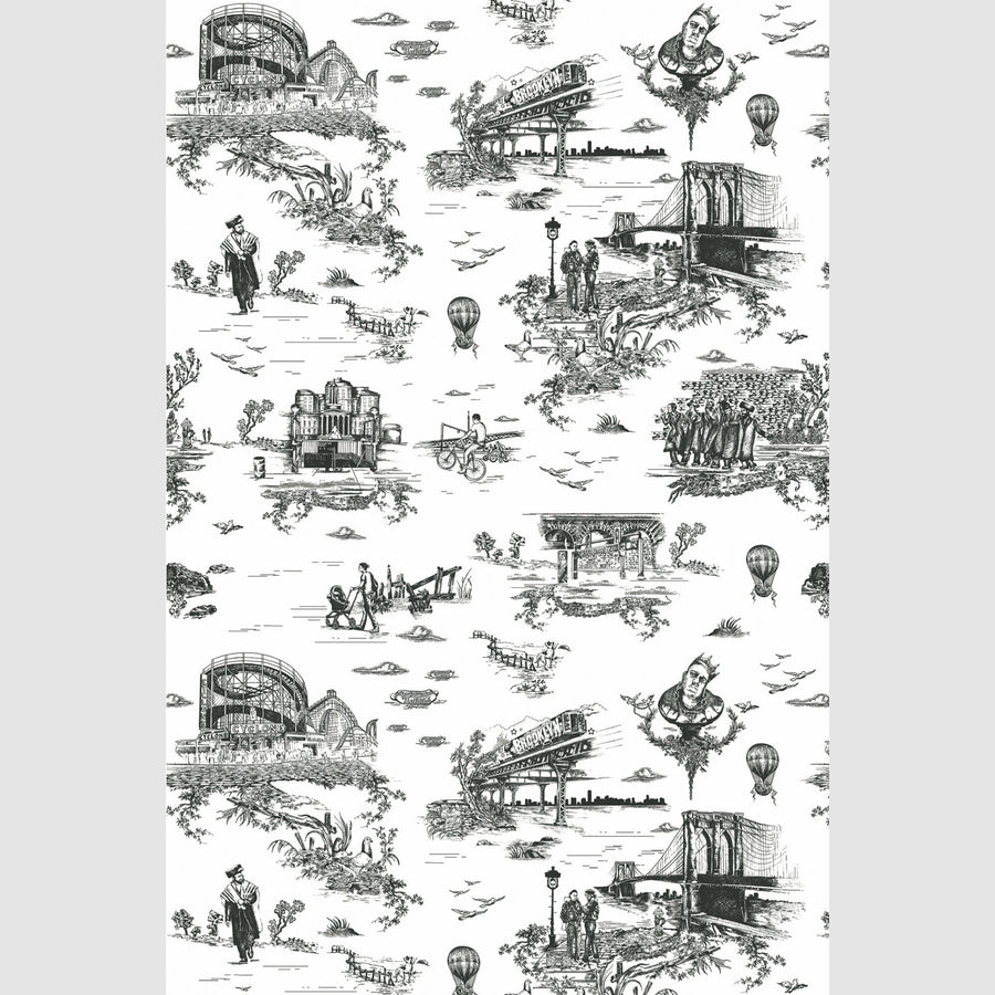 Flavor Paper / BROOKLYN TOILE / Black & White on Pre-Pasted Paper (triple roll)