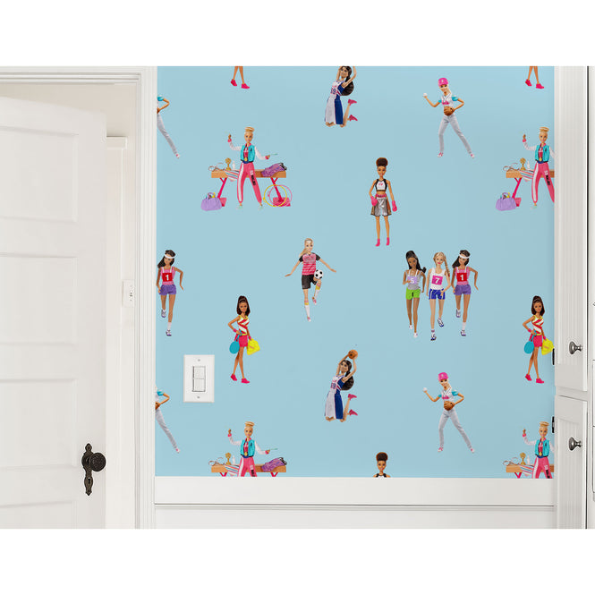 はがせる シール壁紙 wallshoppe / Barbie x wallshoppe / Barbie The Athlete Baby blue