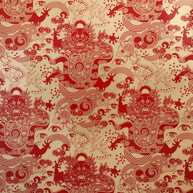 Flavor Paper CELESTIAL DRAGON / Scarlet On Matte Gold Mylar