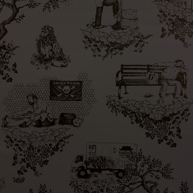Flavor Paper CHINATOWN TOILE / Licorice On Thunder Gray Clay Coated paper