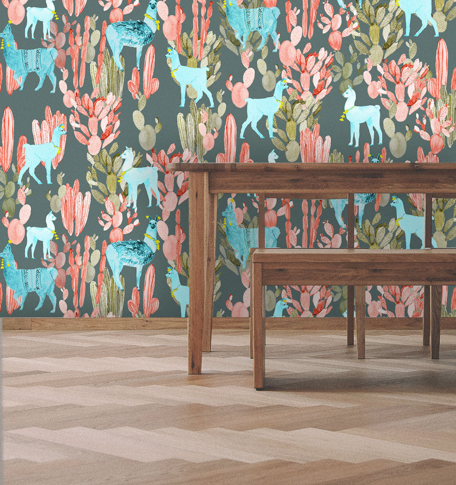 かるぼページ KARIOKAS / ALTIPLANO Coral Lamas on Dark Green WallP-ALTI-CLDG-04