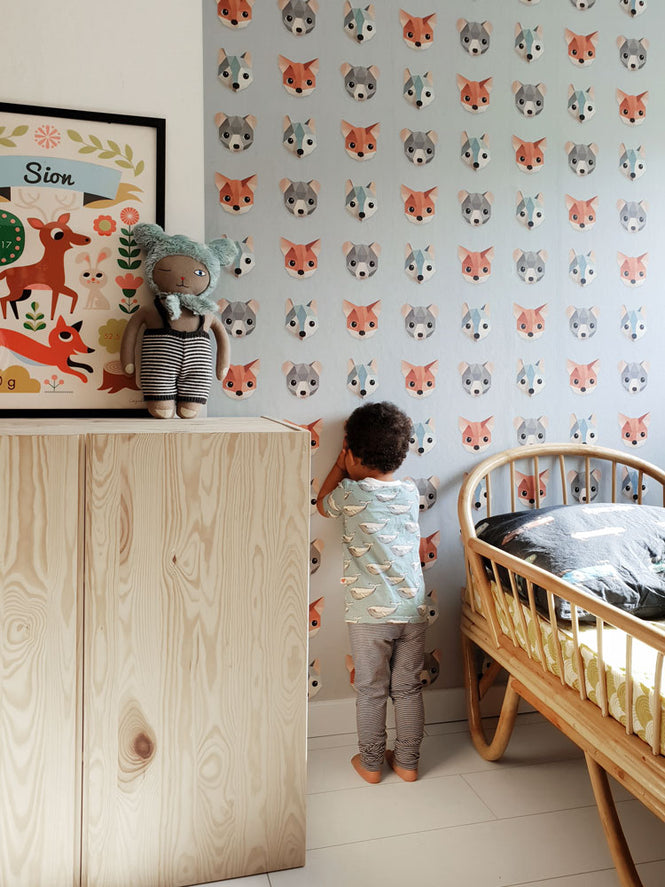 studio ditte / Forest animals wallpaper / Ice blue【2パネル1セット】