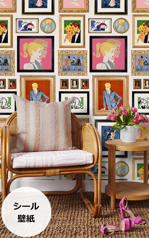 はがせる シール壁紙 wallshoppe / Barbie x wallshoppe / Gallery Walls Illustrated Cream