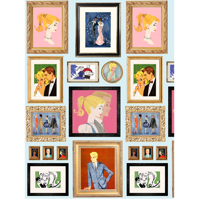 はがせる シール壁紙 wallshoppe / Barbie x wallshoppe / Gallery Walls Illustrated Pale Blue