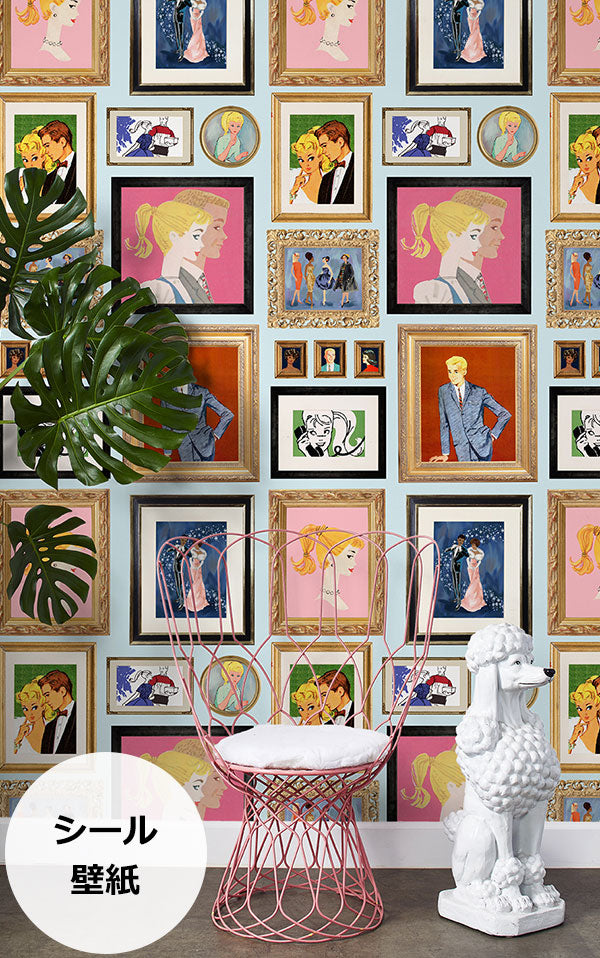 はがせる シール壁紙 wallshoppe / Barbie x wallshoppe / Gallery Walls Illustrated Pale Blue