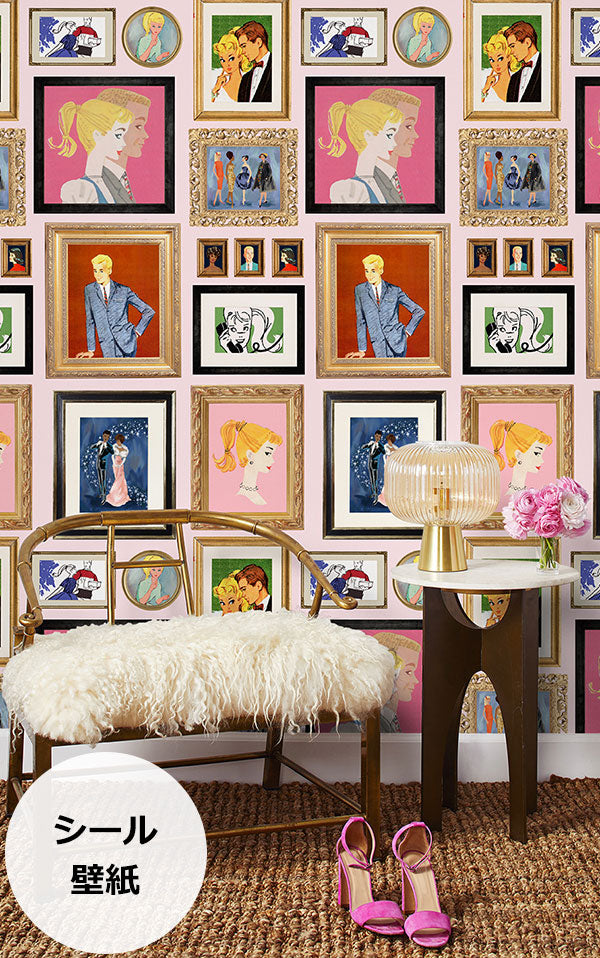 はがせる シール壁紙 wallshoppe / Barbie x wallshoppe / Gallery Walls Illustrated Pink