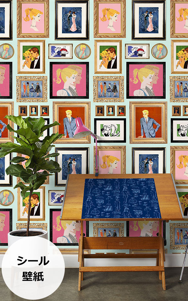 はがせる シール壁紙 wallshoppe / Barbie x wallshoppe / Gallery Walls Illustrated Robins Egg