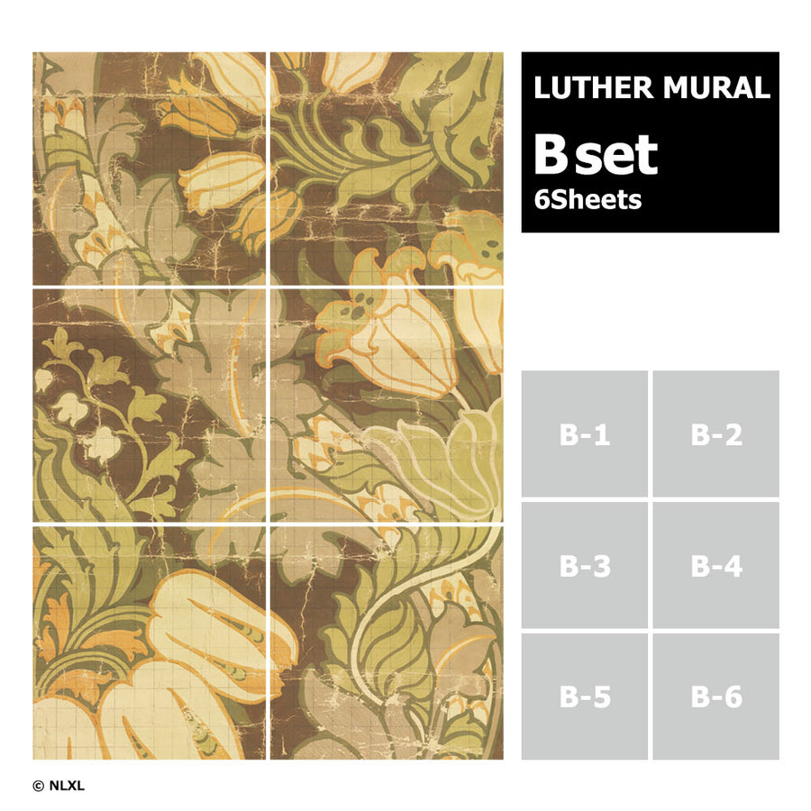 はがせる 壁紙 【Hattan Pattern】NLXL BIG PATTERN "LUTHER" MURAL Bset HMRV-02B(6枚セット)