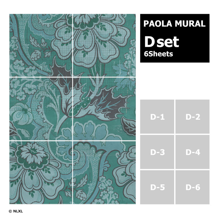 はがせる 壁紙 【Hattan Pattern】NLXL BIG PATTERN "PAOLA" MURAL Dset HMRV-03D(6枚セット)