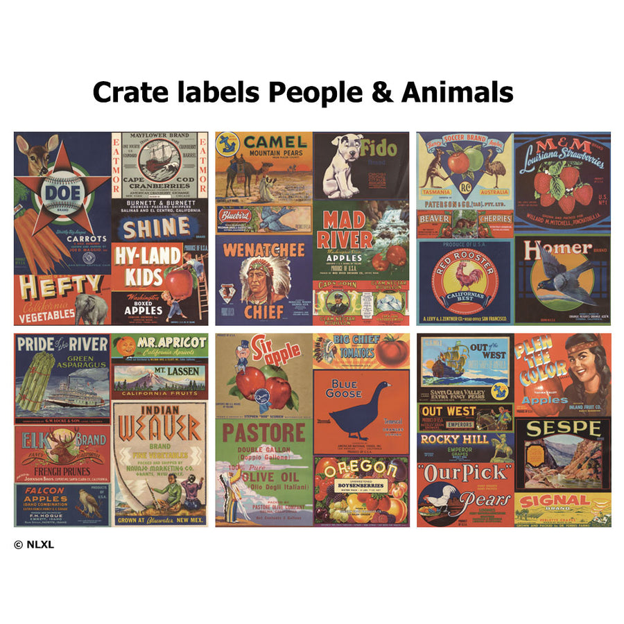 はがせる 壁紙 【Hattan Pattern】NLXL Crate labels People & Animals HMRV-07(6枚セット)