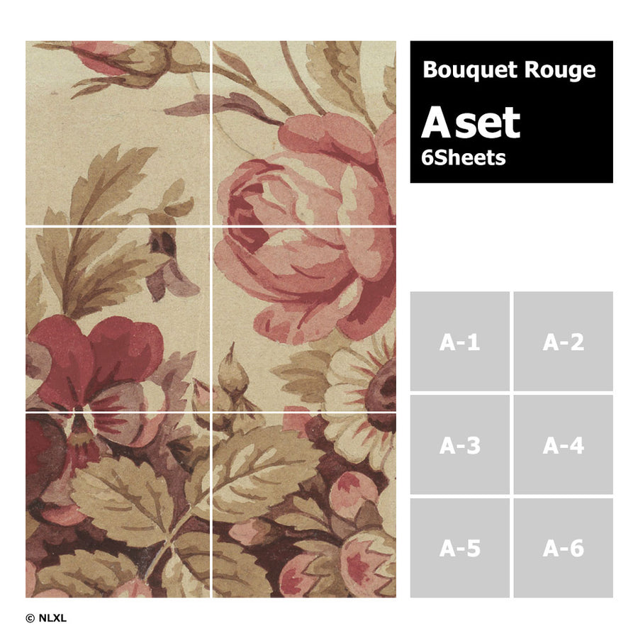 はがせる 壁紙 【Hattan Pattern】NLXL Bouquet Rouge Aset HRMRV-04A(6枚セット)
