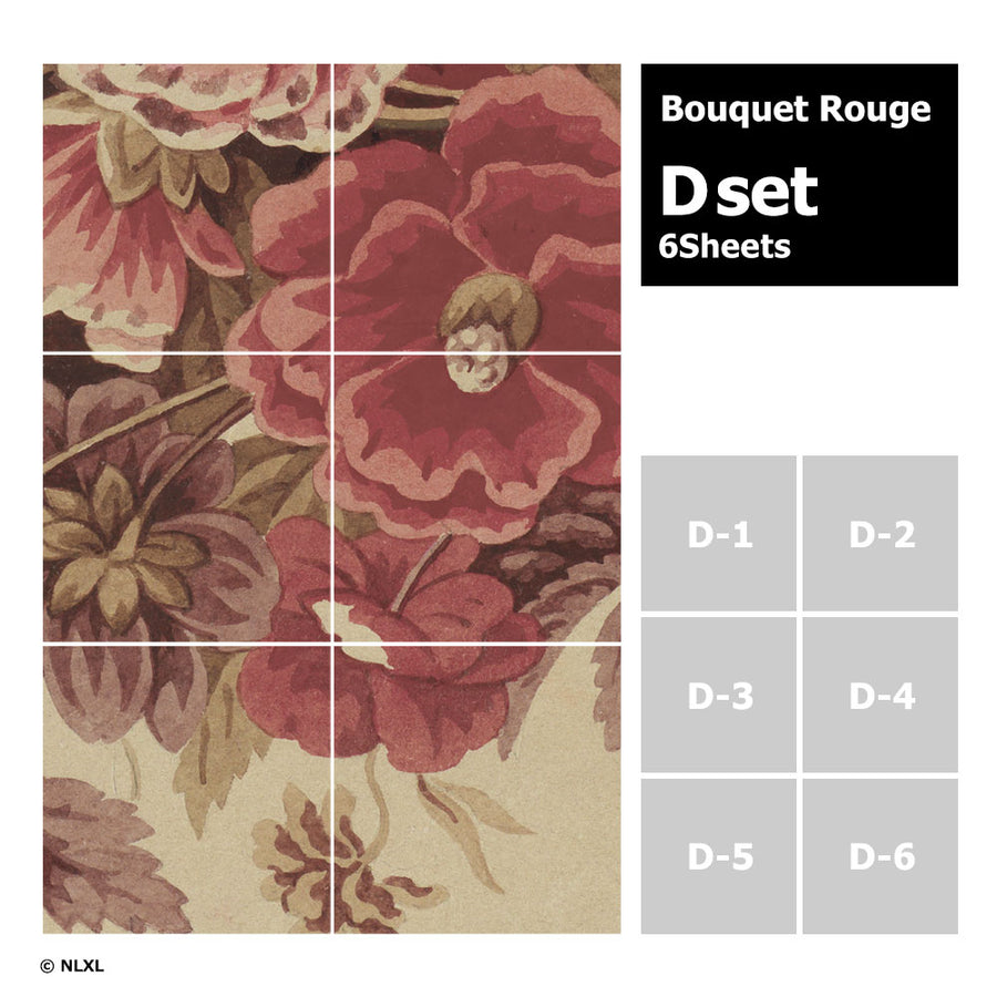 はがせる 壁紙 【Hattan Pattern】NLXL Bouquet Rouge Dset HRMRV-04D(6枚セット)
