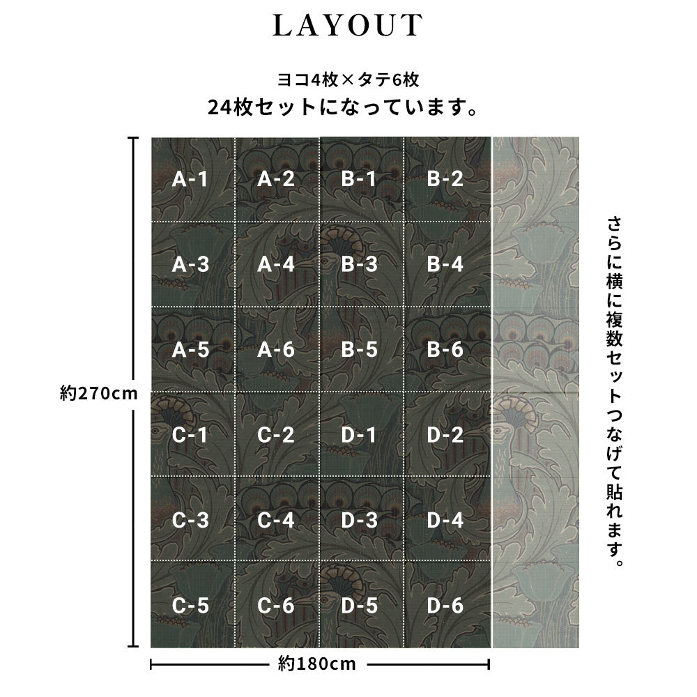はがせる 壁紙 【Hattan Pattern】NLXL Paon Vert フルセット(24