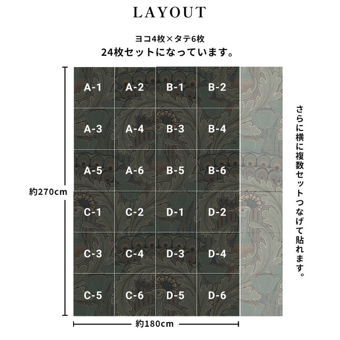 はがせる 壁紙 【Hattan Pattern】NLXL Paon Vert フルセット(24枚セット)