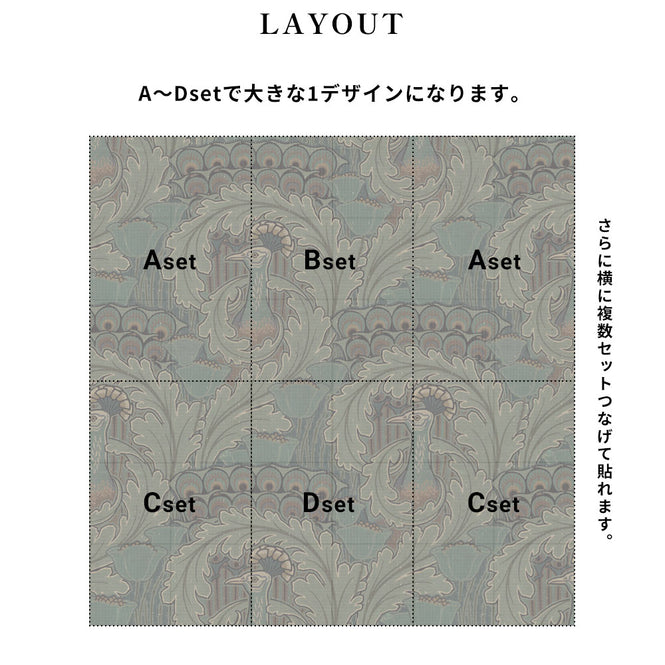 はがせる 壁紙 【Hattan Pattern】NLXL Paon Vert Aset HRMRV-03A(6枚セット)