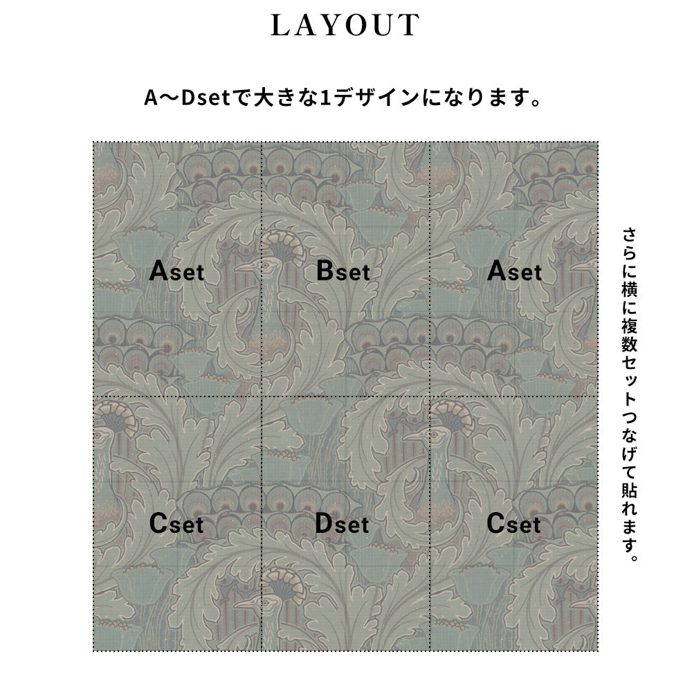 はがせる 壁紙 【Hattan Pattern】NLXL Paon Vert Bset HRMRV-03B(6枚