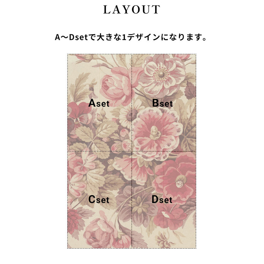 はがせる 壁紙 【Hattan Pattern】NLXL Bouquet Rouge Aset HRMRV-04A(6枚セット)
