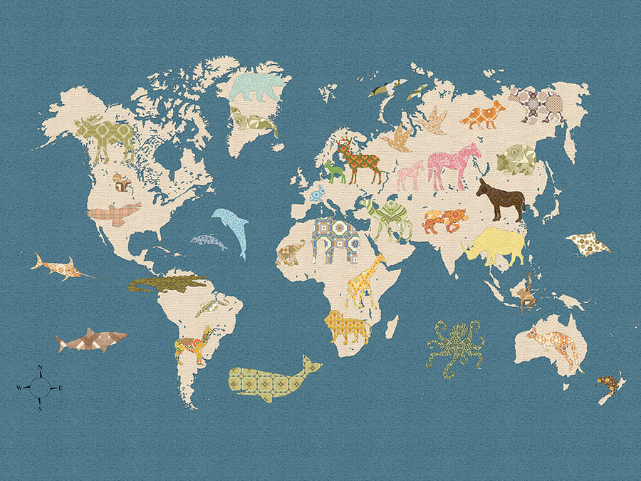 壁紙 子供部屋 世界地図 / Wereld IK2130  【8パネル1セット】INKE(インケ)