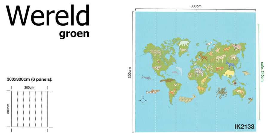 壁紙 子供部屋 世界地図 / Wereld Groen IK2133 【6パネル1セット】INKE(インケ)
