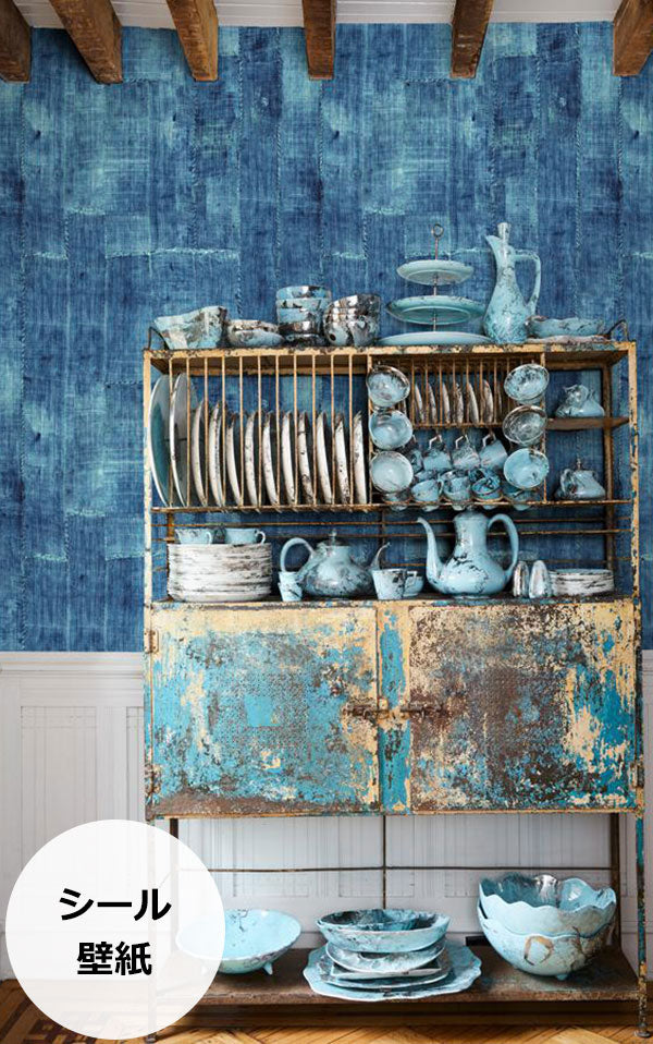 はがせる シール壁紙 wallshoppe / Lafayette Patchwork-Blue