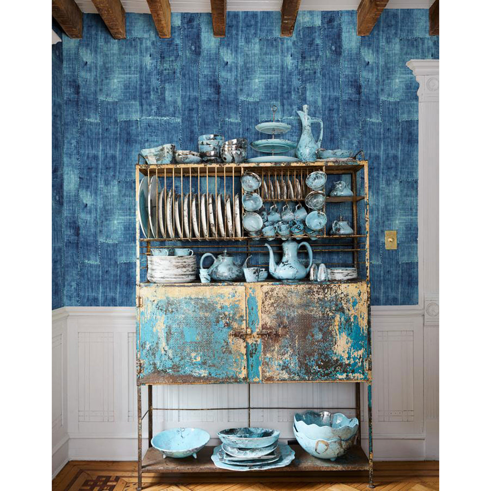 はがせる シール壁紙 wallshoppe / Lafayette Patchwork-Blue | 輸入