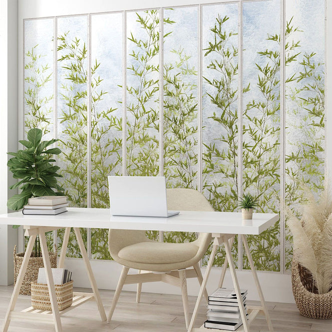 KOZIEL / Papier peint panoramique grande verriere blanche et bambous LPV021XL