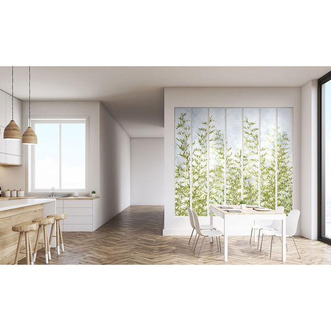 KOZIEL / Papier peint panoramique grande verriere blanche et bambous LPV021XL