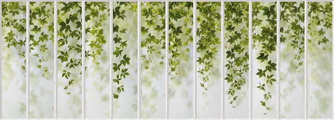 KOZIEL / Papier peint panoramique petite verriere blanche et vigne vierge LPV022