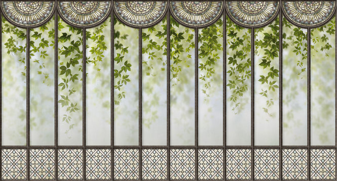 KOZIEL / Decor panoramique verriere vegetalisee et vitraux haussmanniens LPV024XL