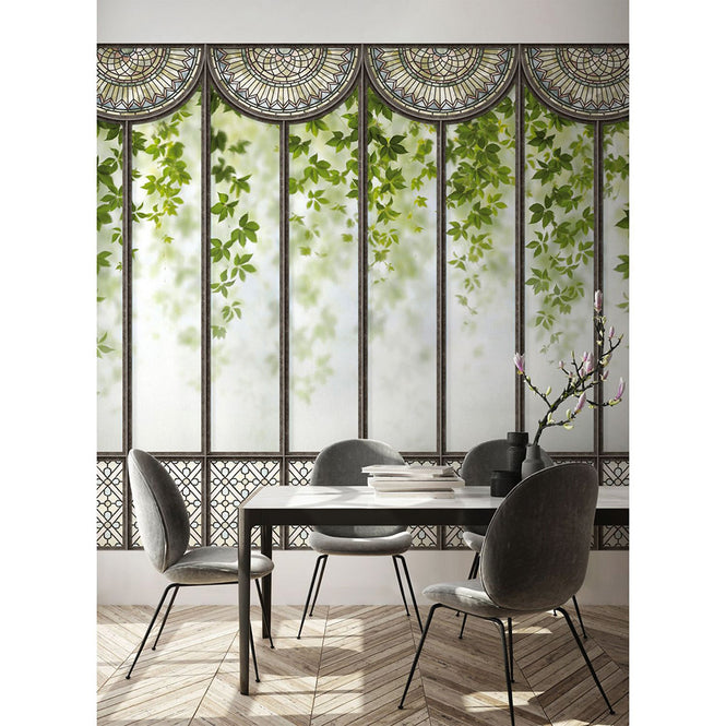 KOZIEL / Decor panoramique verriere vegetalisee et vitraux haussmanniens LPV024XL