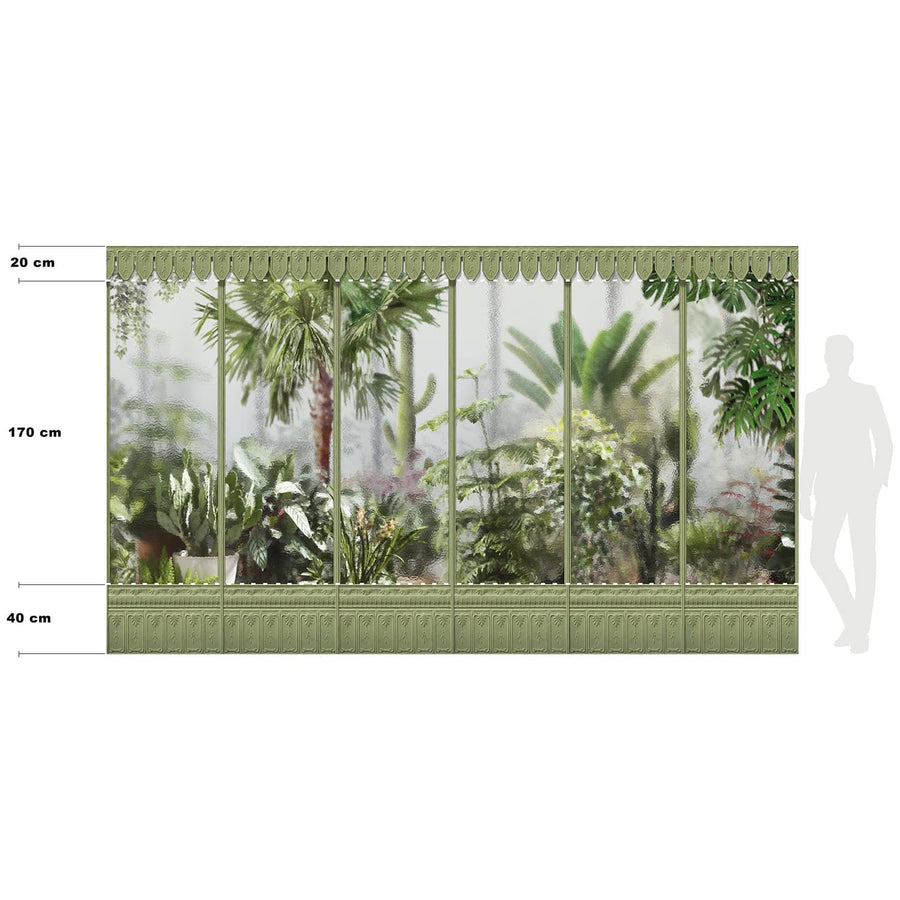 KOZIEL / Papier peint panoramique jardin d'hiver serre vert tilleul LPV030