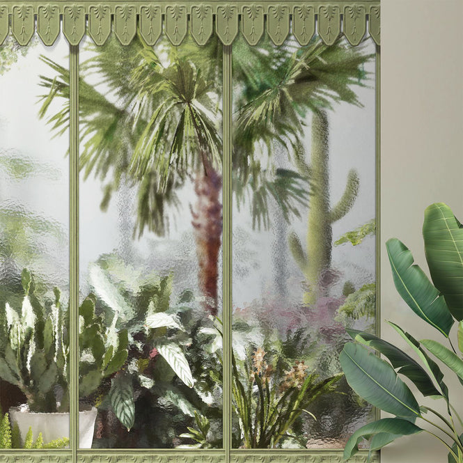 KOZIEL / Papier peint panoramique jardin d'hiver serre vert tilleul LPV030