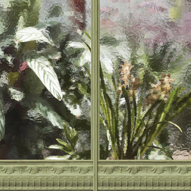 KOZIEL / Papier peint panoramique jardin d'hiver serre vert tilleul LPV030