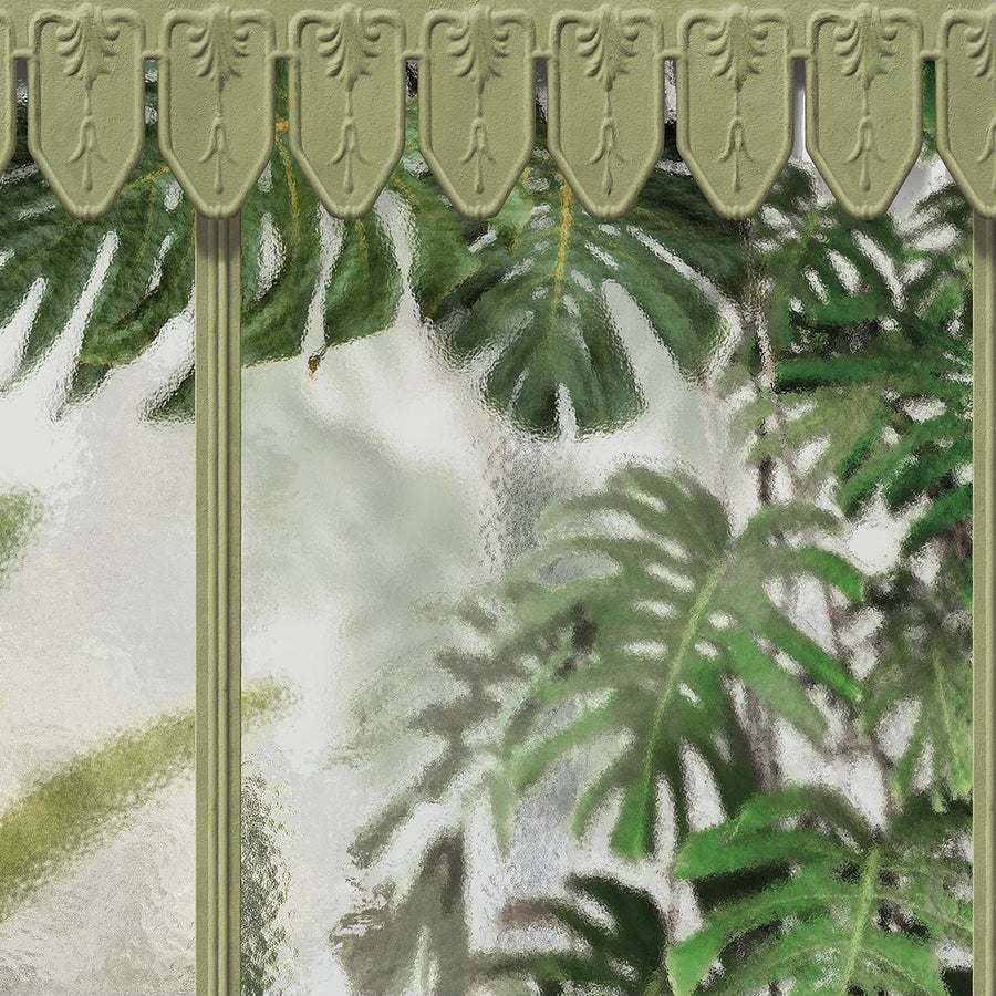KOZIEL / Papier peint panoramique jardin d'hiver serre vert tilleul LPV030