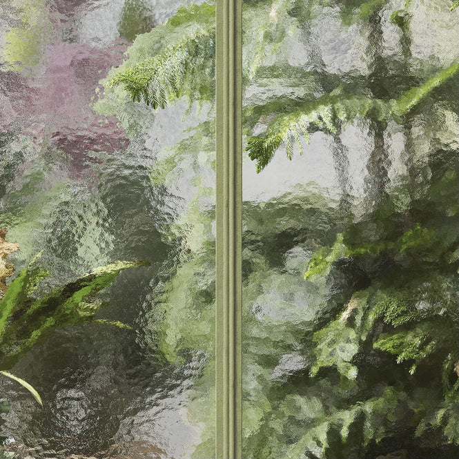 KOZIEL / Papier peint panoramique jardin d'hiver serre vert tilleul LPV030