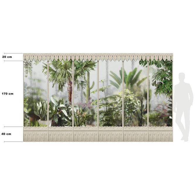 KOZIEL / Papier peint panoramique jardin d'hiver serre blanc casse LPV031