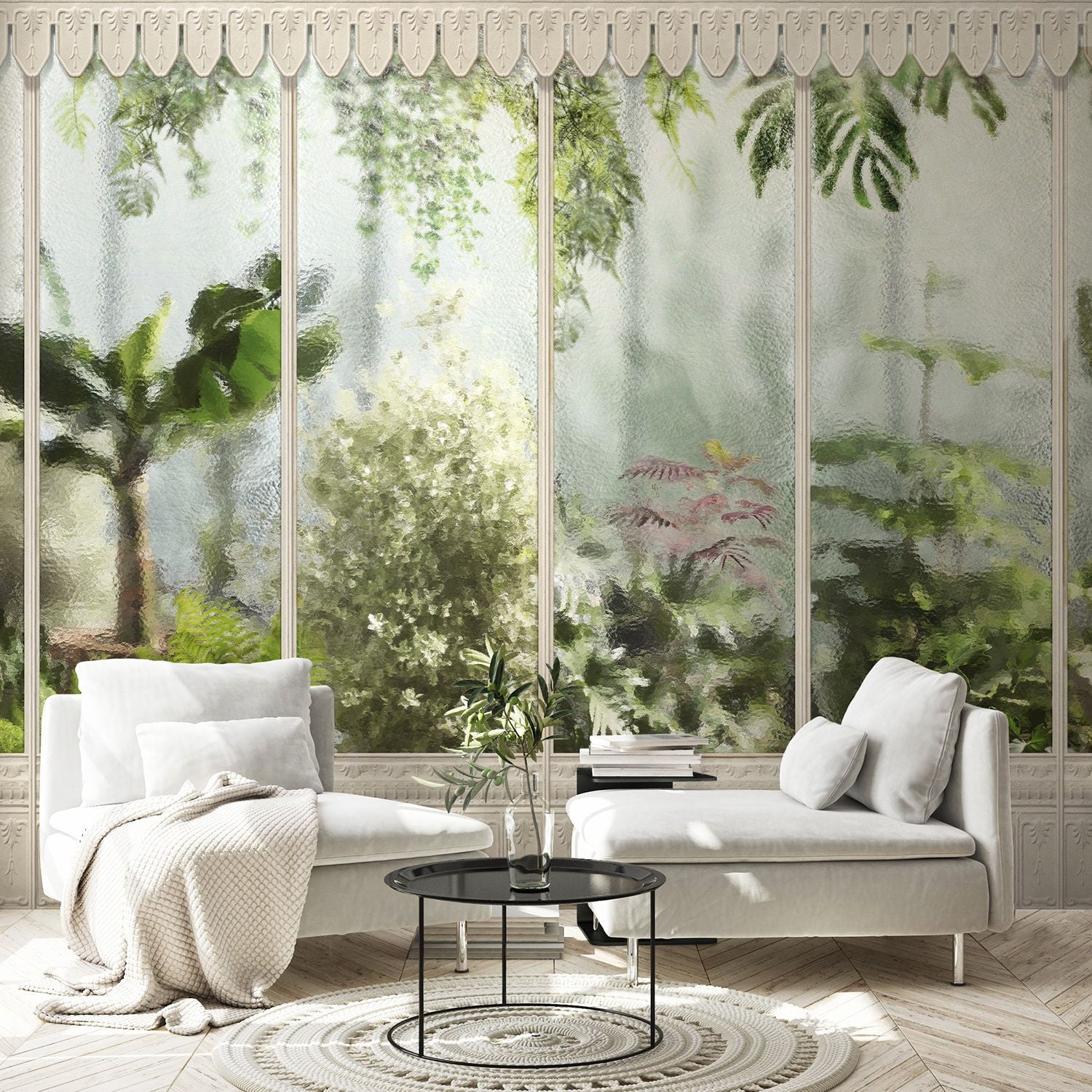 パール　屏風セット KOZIEL / Papier peint panoramique jardin d'hiver serre blanc casse