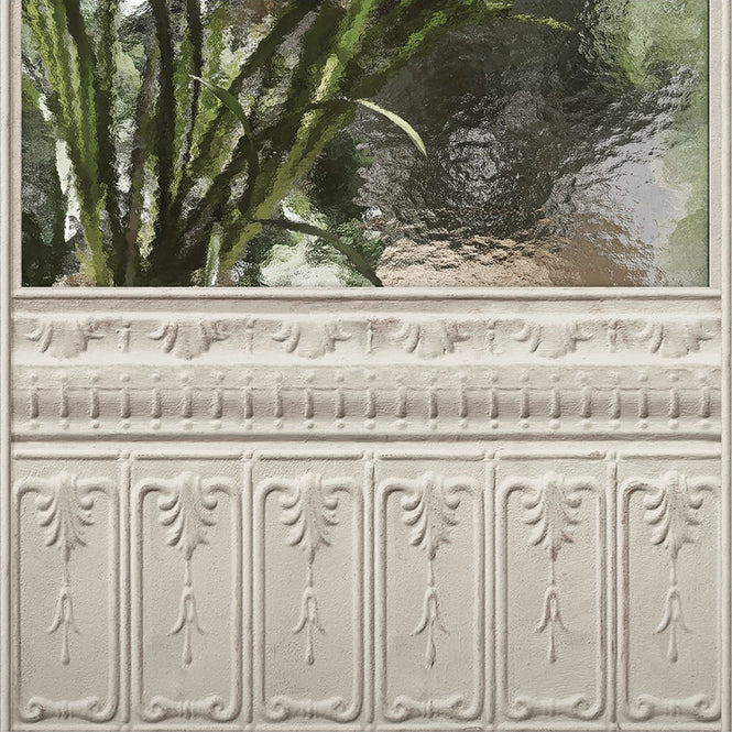 KOZIEL / Papier peint panoramique jardin d'hiver serre blanc casse LPV031