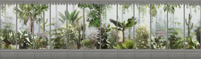 KOZIEL / Papier peint panoramique jardin d'hiver serre grise LPV032
