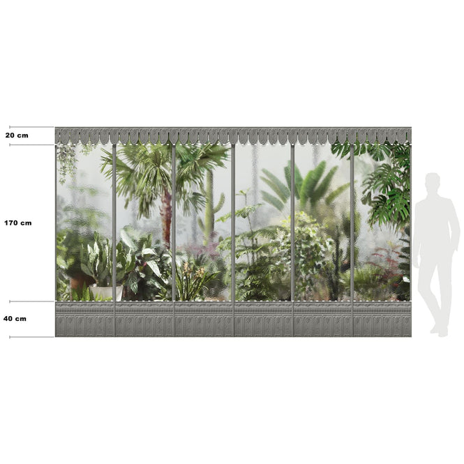 KOZIEL / Papier peint panoramique jardin d'hiver serre grise LPV032